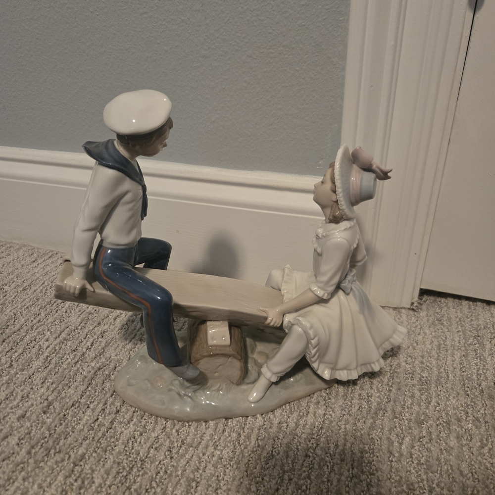 Lladro Porcelain Sailor and Girl Figurine in Blue and White